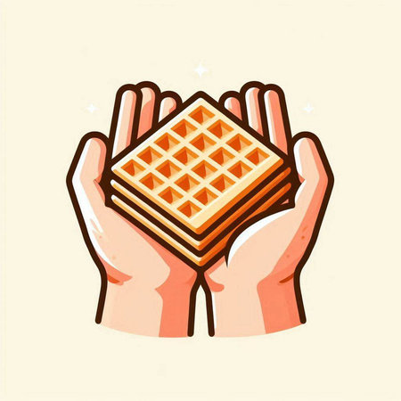 Vector illustration of a hand holding a stack of waffles. Flat style design.のイラスト素材