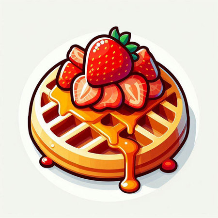 Strawberry waffle. Sweet dessert. Vector illustration for your designのイラスト素材