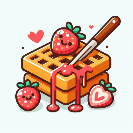 Strawberry waffle vector illustration. Cute cartoon style.のイラスト素材