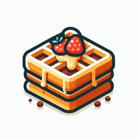 Belgian waffles with strawberry isolated on white background. Vector illustration.のイラスト素材