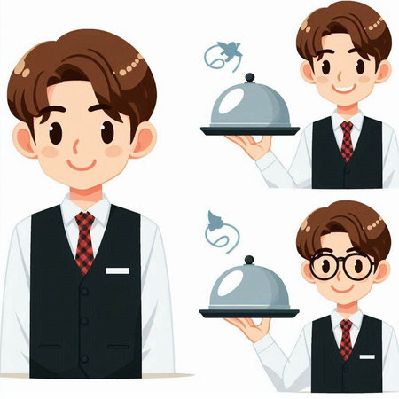 Illustration of a Man in a Suit and a Waiter Setのイラスト素材