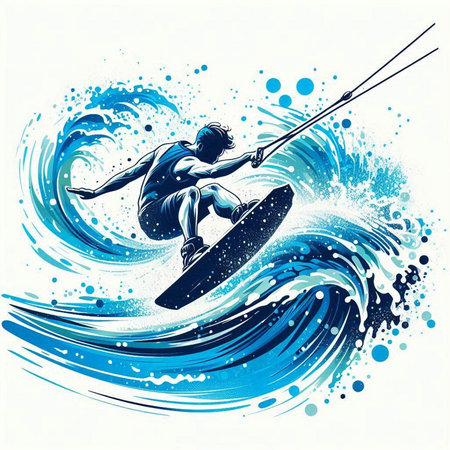 surfer with surfboard on the background of the sea, vector illustrationのイラスト素材