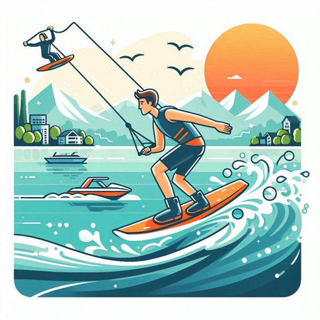 Water sport. Surfing. Vector illustration in a flat style.のイラスト素材