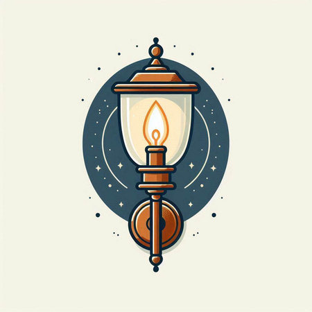 Lantern with burning candle. Vector illustration in vintage style.のイラスト素材