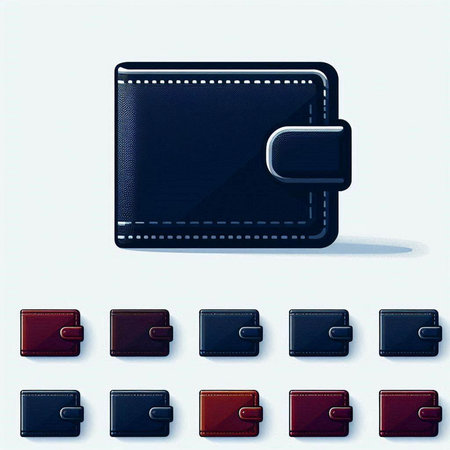 Illustration of a collection of leather wallets with shadows on a white backgroundのイラスト素材