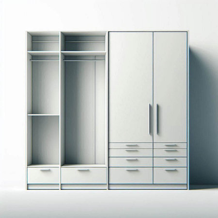 3d rendering of a white wardrobe in a room with a gray wallのイラスト素材
