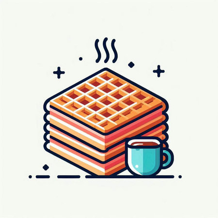 Waffles and cup of coffee. Vector illustration in flat style.のイラスト素材