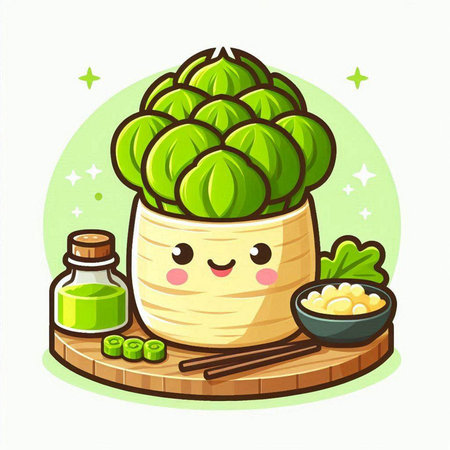Cute kawaii green cactus in pot. Vector illustrationのイラスト素材