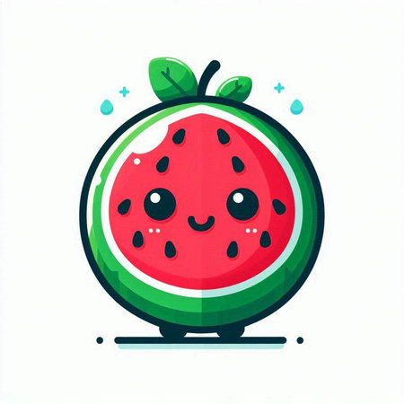 Funny watermelon character. Vector illustration in flat cartoon style.のイラスト素材