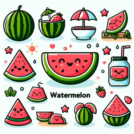 Watermelon icon set. Vector illustration of watermelon icon set.のイラスト素材