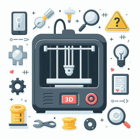 Vector illustration of 3d printer in flat style on white background.のイラスト素材