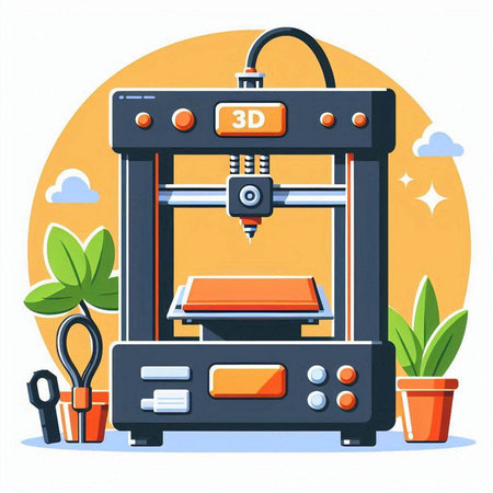 3D printer. 3d printing machine. Vector illustration in cartoon style.のイラスト素材