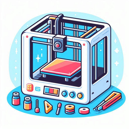3d printer. Vector illustration in flat style on a white background.のイラスト素材