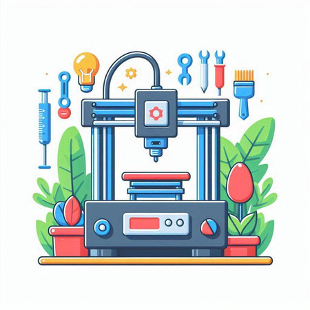 3d printing machine. Vector illustration in a flat cartoon style.のイラスト素材