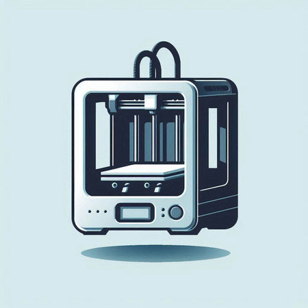 Illustration of a 3d printer in a flat style on a blue backgroundのイラスト素材
