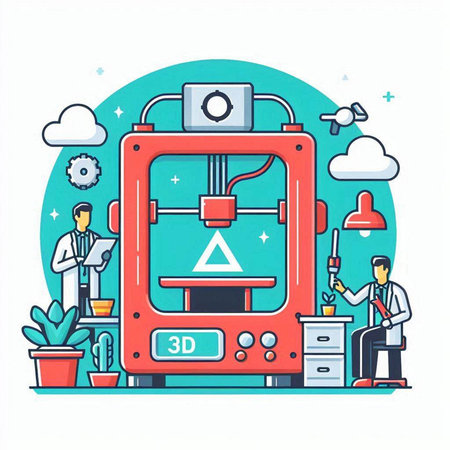 3d printer machine. Modern flat line design vector concept illustration.のイラスト素材