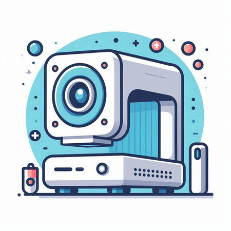 Vector illustration of a video projector on white background. Flat style.のイラスト素材