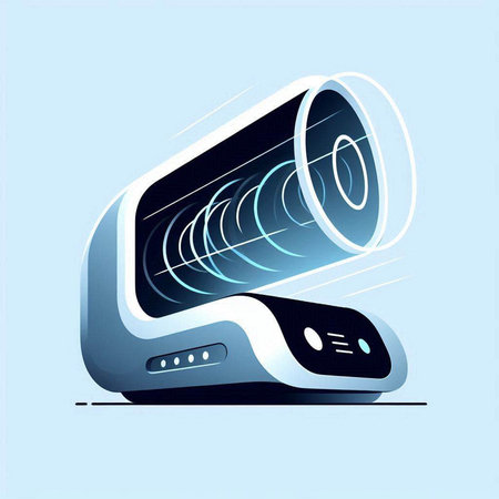 Illustration of an electric heater on a blue background, vector illustrationのイラスト素材
