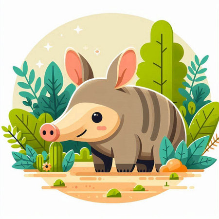 Vector illustration of a cute cartoon wild boar in the jungle.のイラスト素材