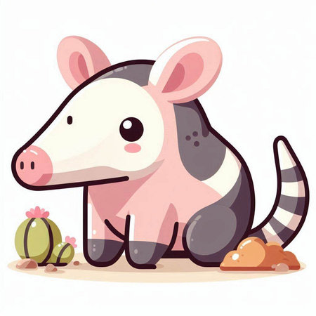 Cute cartoon baby platypus with a flower. Vector illustration.のイラスト素材