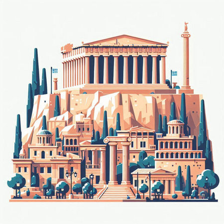 The famous Parthenon temple in Athens, Greece. Vector illustrationのイラスト素材