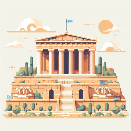 Athens, Greece. Ancient Greek temple. Vector illustration in flat styleのイラスト素材