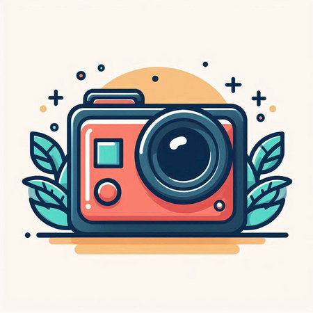 Camera icon. Vector illustration in flat linear style on white background.のイラスト素材