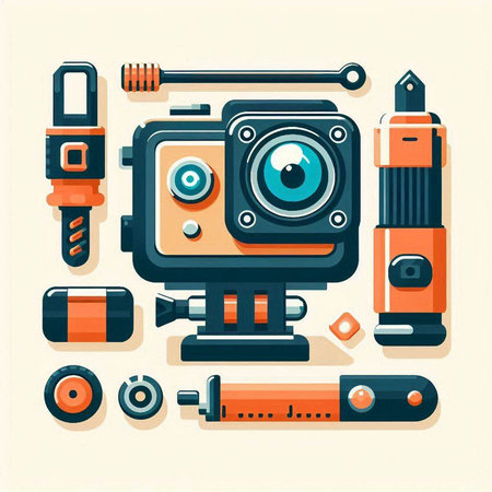 Vintage video camera icons set. Vector illustration in flat style.のイラスト素材