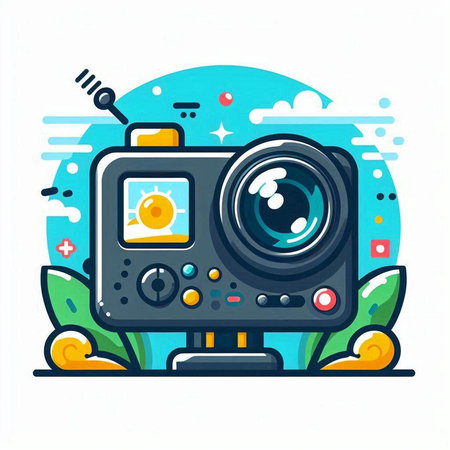 Vector illustration of camera icon. Flat line art design for web, site, advertising, banner, poster and print.のイラスト素材