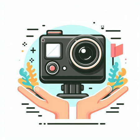 Camera in hand. Vector illustration in flat style on white background.のイラスト素材