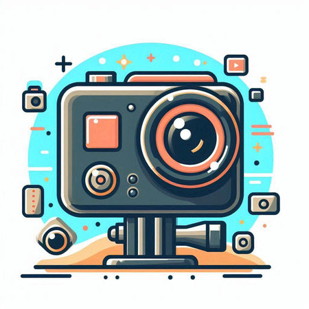 Retro camera. Colorful vector illustration in flat cartoon style.のイラスト素材