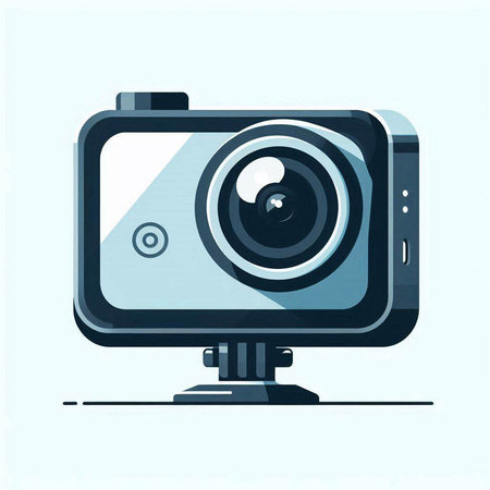 Vector illustration of a camera on a blue background. Flat style.のイラスト素材