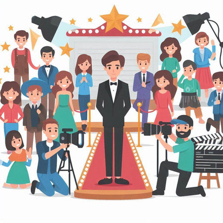 Cinema set with actors and actors. Vector illustration in flat styleのイラスト素材