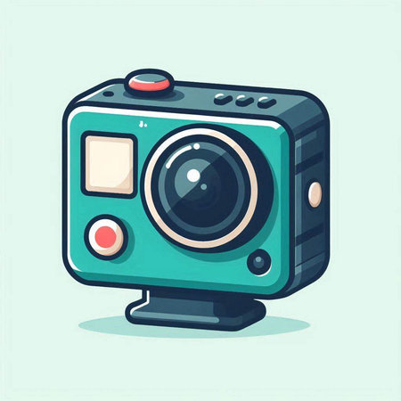 Retro camera in cartoon style isolated on blue background. Vector illustration.のイラスト素材