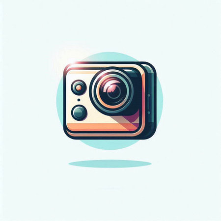 Retro camera icon. Vector illustration of a retro camera with lens.のイラスト素材