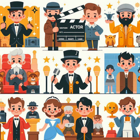 Cinema icons set. Cartoon illustration of cinema icons set for web designのイラスト素材