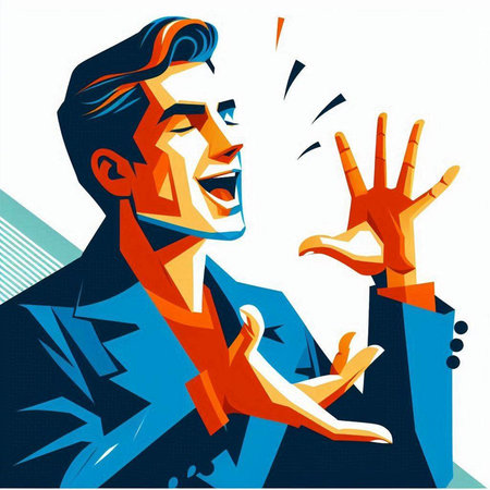 Vector illustration of a man with his hand up. Business concept.のイラスト素材