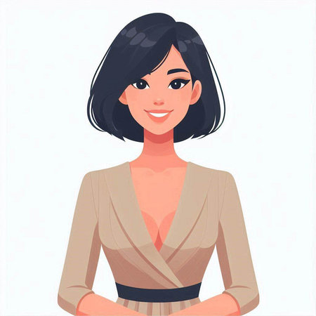 Portrait of a beautiful businesswoman. Vector illustration in cartoon style.のイラスト素材