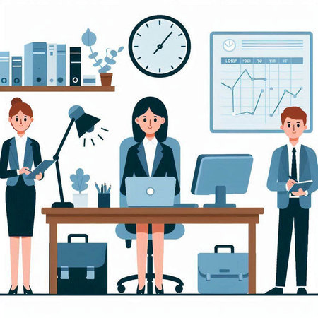 Vector illustration of a business people working in the office. Business concept.のイラスト素材