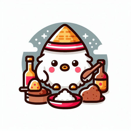 Cute snowman with various food. Vector illustration. Cute cartoon character.のイラスト素材