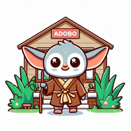 Cute cartoon baby deer in kimono. Vector illustration.のイラスト素材