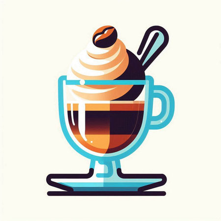 Cup of coffee with whipped cream and spoon. Vector illustration.のイラスト素材