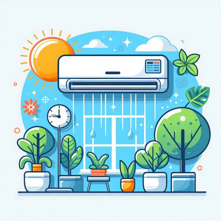 Air conditioner in the house. Flat design. Vector illustration.のイラスト素材
