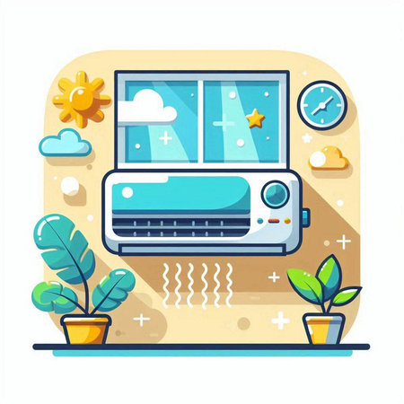 Air conditioner flat color vector illustration. Modern technology. Home appliances.のイラスト素材