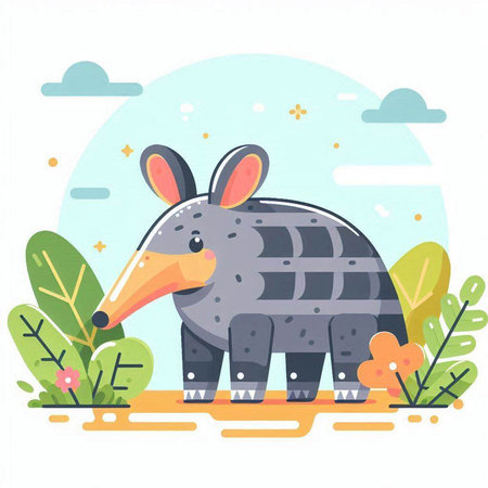 Cute cartoon anteater in the park. Vector illustration in flat styleのイラスト素材