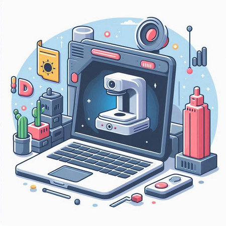 Vector illustration of a laptop with a video camera on the screen.のイラスト素材