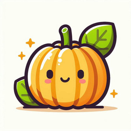 Cute kawaii pumpkin character. Vector flat cartoon illustration.のイラスト素材