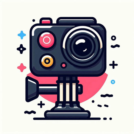 Retro camera icon in flat line style. Vector illustration of a camera.のイラスト素材