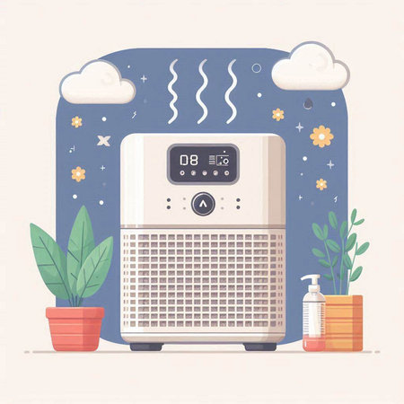 Modern air conditioner with remote control. Flat style vector illustration.のイラスト素材