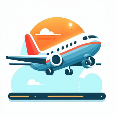 Airplane flying in the sky. Vector illustration in flat style.のイラスト素材